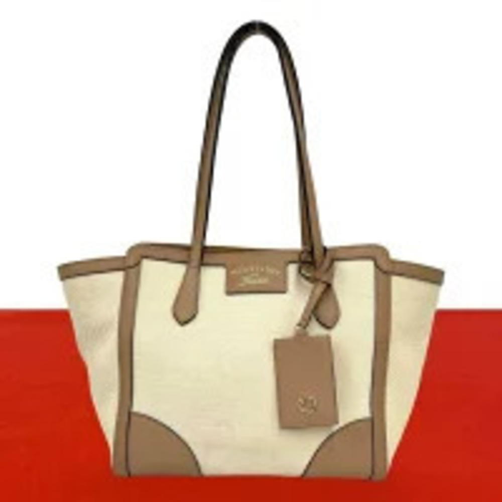 Gucci Swing Canvas Leather Hobo Shoulder Bag Beige Brown